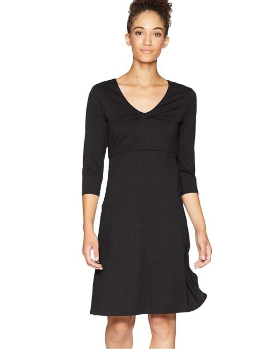 Toad&Co Black V-Neck Long Sleeve Knee Dress organic cotton knit XL knee length